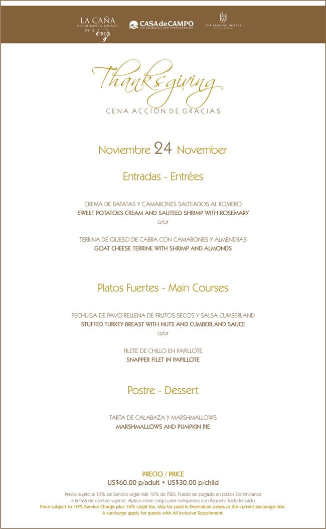 Thanksgiving in Casa de Campo Special Dinners and Menus